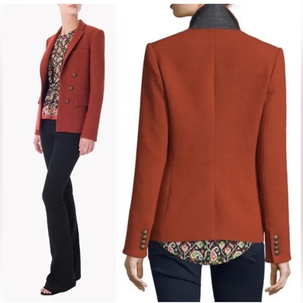 VERONICA BEARD Peninsula Peak Lapel Faux DB Blazer Jacket Brick Brown Orange 6 - Picture 6 of 10